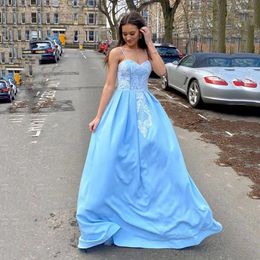Party Dresses SoDigne Lady Sky Blue Satin Evening Dress Spaghetti Straps A-line Est 2024 Prom Night Lace Long Gowns