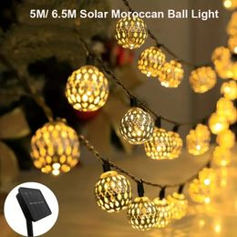 1PC 5M6M Morroccan Ball Solar String Lights Outdoor Waterproof 8 Modes Fairy Garden Lamp For Party Christmas Bedroom Decoration 240411
