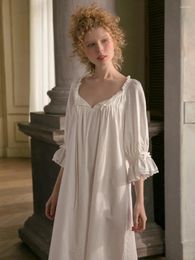 Women's Sleepwear Cotton Nightgown Women Sweet Lovely White Nightgowns Spring Autumn Leisure Fashion Original Nightdress