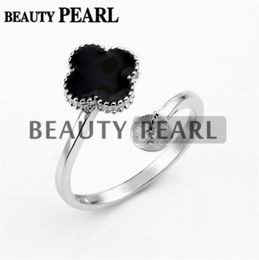 Pearl Ring Settings Black Cloverleaf Ring Base 925 Sterling Silver DIY Jewellery Semi Mount 5 Pieces9958110