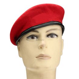 Berets OVTRB British Military Berets with Leather Sweatband Adjustable Mens Army Wool Beret Party Hat d240417