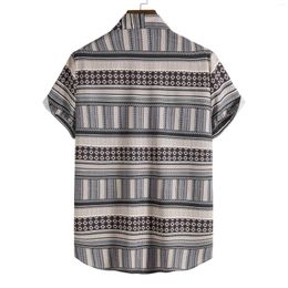 Men's Casual Shirts 2024 In Summer Shirt Men Printed Striped Short Sleeve Lapel S Cotton Beach Tops Tees Hawaiian For
