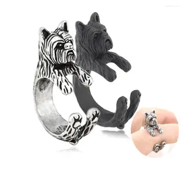 Cluster Rings Vintage Silver Colour Boho Cute Yorkshire Terrier Dog Puppies Shape Wrap Ring For Women Girl Cool Kids Gift Pet Lover Jewellery