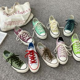 Casual Shoes Girls Colors Canvas Students Solid Sneakers Low Top Women Flat Lace Up Rubber Soled Summer Green Footwear