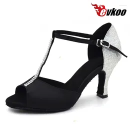 Dance Shoes Evkoodance 8 Cm Heel Height Women Dancing Professional Open Toe Black Satin With Glitter Evkoo-439