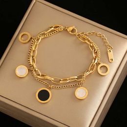 Bangle Luxury Famous Brand Jewelry Gold color Stainless Steel Roman numerals Bracelets Bangles Female Charm Bracelet For WomenL240417