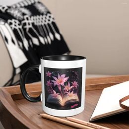 Mugs Elegant Lilies And Books Art Print Coffee Kids Comfortable Handle Smooth Cup Body Comfort Grip