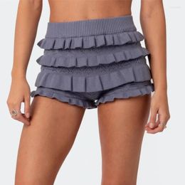 Women's Shorts Y2k Knit Women Ruffle Layered High Elastic Waist Bloomer Crochet Tiered Lolita Sexy Mini Pettipants