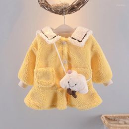 Down Coat Korean Style Cute Winter Girls' Velvet Cotton Clothes Cartoon Bag Lapel Furry