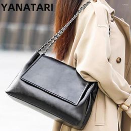 Totes Luxury Chain Shoulder Bag Woman Soft Leather Large Capacity Square Tote Vintage Fashionable Cowhide Underarm Handbag Shopping