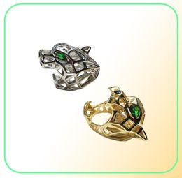 fashion accessories exquisite copper gilt hollowedout green eye tiger leopard head opening ring jewelry womens and mens rings184c1246968