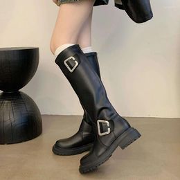 Boots Woman Knee High Platform Elegant Low Heels Trend Punk Gothic Rock Leather Fashion Women's Shoes Motorcycle Footwear