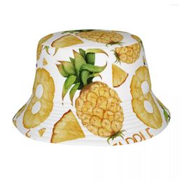 Berets Pineapple Bucket Hat Sweet Fruit Classic Fisherman Hats For Unisex Personality Travel Hiking Caps Harajuku Graphic Sun