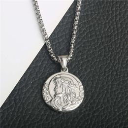 designer necklace Jesus Simple Personality Round Card Pendant Sweater Chain Titanium Steel Hip Hop Punk Mens Womens Necklace