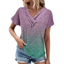 Women's T Shirts Summer Tops For Women Pattern V-Neck Short Sleeve Comfy Womens Oversized Top Fashion Blouse 2024