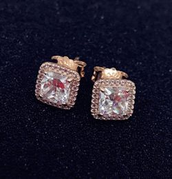 NEW 925 Sterling Silver Square Big CZ Diamond Earring Fit Jewellery Gold Rose Gold Plated Stud Earring Women Earrings Free Shipping4415229