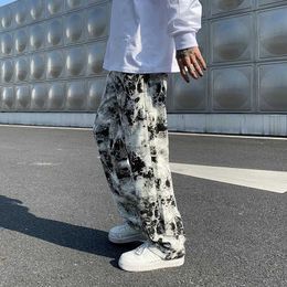 2DRB Men's Jeans Mens Fashion Printed jeans Spring 2023 Mopping Trousers Korean Style High Street Loose Hip Hop Wide-leg Jean Pants d240417