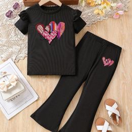 Clothing Sets Summer Baby Girls Clothes Set Children Short Sleeve Tshirts And Flared Pants 2 Pieces Suit Kid O Neck Top Bottom Tracksuit