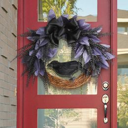 Decorative Flowers Halloween Wreath For Front Door Christmas Garland Black Crow Rattan Decorations Home Party Props