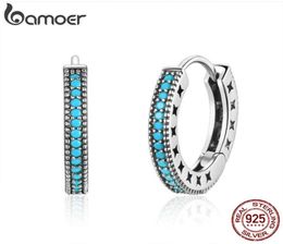 Hoop Huggie Genuine 925 Sterling Silver Blue Turquoise Hollow Star Earrings for Women Geometric Ear Buckles Jewelry Gift 2210089513903