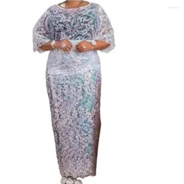 Ethnic Clothing African Wedding Party Dresses For Women Fashion 3/4 Sleeve Mesh O-neck Long Maxi Dress Dashiki Clothes
