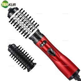 Rotating Hair Dryer Brush Electric Blow Drier Comb Air Straightener Curler Iron One Step Gears Blower Replaceable 2 Heads er