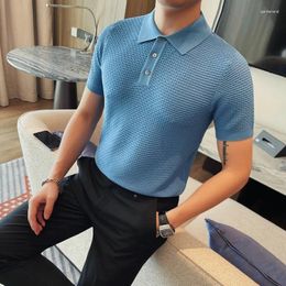 Men's Polos Summer Knit Polo Shirts For Men Korean Luxury Clothing Short Sleeve Elegant Mens Casual Slim Fit Breathable Business Tees