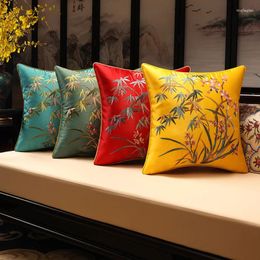 Pillow Chinese Bamboo Pillows Flower Orchid Embroidery Case Retro Decorative Cover For Sofa Living Room Home Decorations