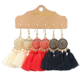 Dangle Chandelier Vintage Long Tassel Earrings Set Women Brincos Flower Alloy Fabric Earring Handmade Bohemian Jewellery Drop Delivery Dhabt