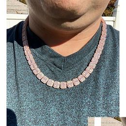 Tennis Graduated Mens Baguette Tennis Chain Rose Gold Real Solid Icy 1M Cubic Zircon Stones Bling Necklace Hip Hop Jewelry 14- 24Inch Dhk2Z