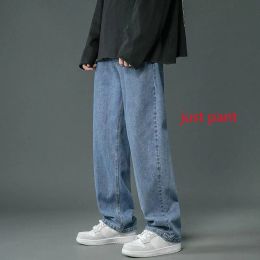 Mens Jeans Streetwear Baggy Men Plus Size S-5Xl Fashion Loose Straight Wide Leg Pants Black Light Blue Male Casual Clothing Drop Deliv Dhjzm