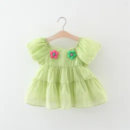 Girl Dresses Baby Dress Summer Solid Sweet Clothes Children'S Birthday Party Flower Short Sleeve Beautiful Skirt