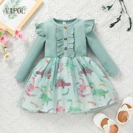 Girl Dresses VIPOL Baby Toddler Girls Dress Long Sleeve Ruffle Sweet 1 Year Birthday Party Wear Spring Fall Mesh Casual Kids Clothes
