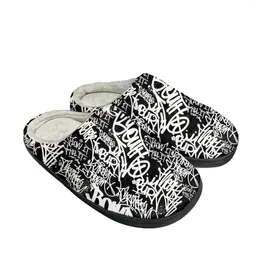 Slippers Street Art Graffiti Home Cotton Mens Womens Plush Bedroom Casual Keep Warm Shoes High Quality Indoor Customized Shoe