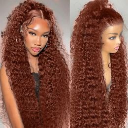 13x4 Peruvian Hair Reddisha Brown Deep Curly Simulation Human Hair Wig 360 Deep Wave Frontal Wig 13x4 Full HD Lace Front Wigs for Women