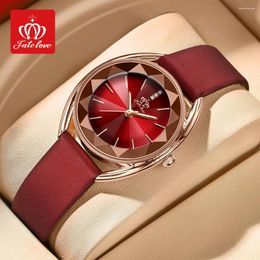 Wristwatches Fate Love 902 Red Strap Watch For Women Luxury Rhombus Design Mirror Face Waterproof Fashion Casual Women's Watches Original