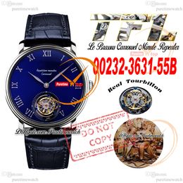 Le Brassus Carrousel Tourbillon Automatic Mens Watch Repetition Minutes TFL 0232-3631-55B Steel Case Blue Roman Dial Leather Strap Super Edition Reloj Puretime