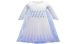 New Snow 2 Pincess Dress Up Costume Children Long Sleeve Printed Nightgown Halloween Snow Queen White Party Dress For girl gift by7882640