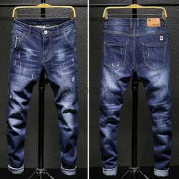 Men's Jeans Mens Stretch Slim Fit Dark Blue Skinny for Men Casual Retro Denim Pants Korean Style Streetwear Male Brand Trousers d240417