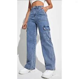 Women's Jeans Casual Y2k High Waist Flap Pocket Wide Leg