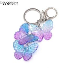 Keychains Lanyards Women Jewellery Key Chain Acrylic Colourful Butterfly Pendant Female Bag Car Key Ring Accessories Trinket Keychain Gift for Friends d240417