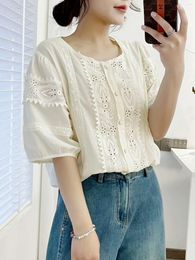 Women's Blouses Flower Embroidered Shirts Spring And Summer Fashionable Loose Fitting Bohemian Style Short Sleeved Cardigan Cover Up