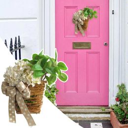 Decorative Flowers Front Door Basket Decoration Elegant Artificial Hydrangea Rattan Flower With Dotted Bowknot For Window Summer