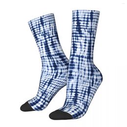Women Socks Blue Tie Dye Pattern Winter Artistic Vintage Print Stockings Ladies Soft Outdoor Non Skid