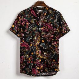 Men's Casual Shirts Ethnic Style Shirt Printing Cotton Blouse Short Sleeve Hawaiian Loose Streetwear Harajuku