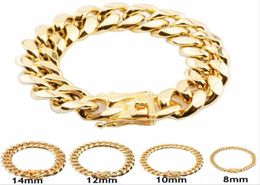 316L Stainless Steel Bracelets 18K Gold Plated High Polished Miami Cuba Link Men Punk Curb Chain Bracelet 8mm 10mm 12mm 14mm 16mm 1271802