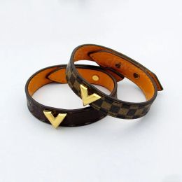 Bracelets charm bracelets letter V logo Ljia designer jewellery Patterned leather bracelet V check coffee color patterned leather bangles fo