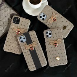 Diamond Bee Luxury Design Imitation Leather Phone Case for Apple 15 promax 11 12 13 14 Pro Max mini plus Pearl Full Wrap Anti Drop Designer 029