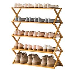 Multi Layer Folding Shoe Rack Installation Simple Household Economic Rack Dormitory Door Storage Racks Bamboo Shoes Cabinet W615143833525