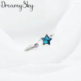 Wedding Rings DreamySky Ethnic Style Silver Colour Crystal Star For Women Bridal Vintage Open Finger Christmas Gifts